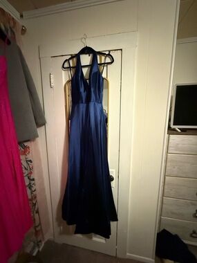 May Queen Navy Blue Halter Maxi Dress